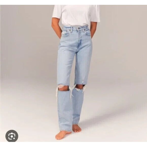 Abercrombie & Fitch Denim - Abercrombie & Fitch Jeans 37 / 24 90's Straight High-Rise Acid Wash Ripped Knees